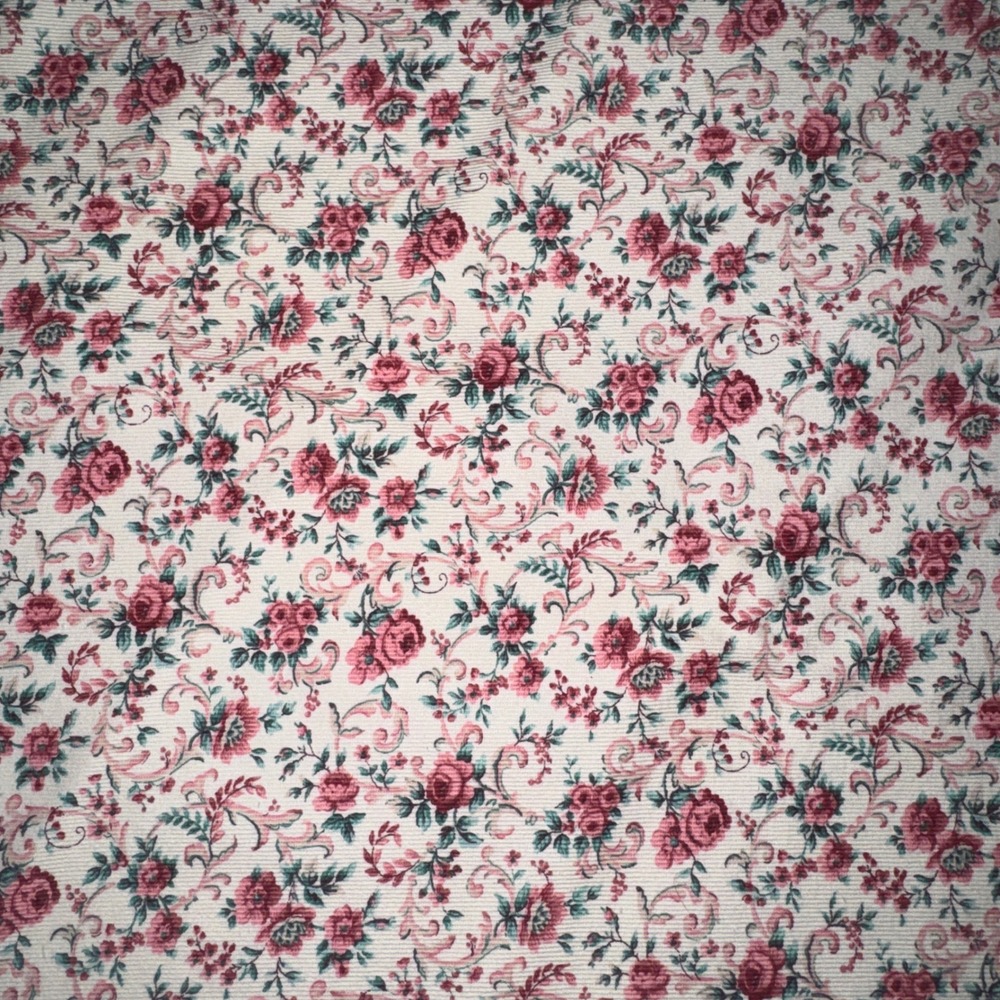 Peter Pan Fabrics Corduroy Fabric Vintage 44x40 Cream Pink Floral Rose Pattern